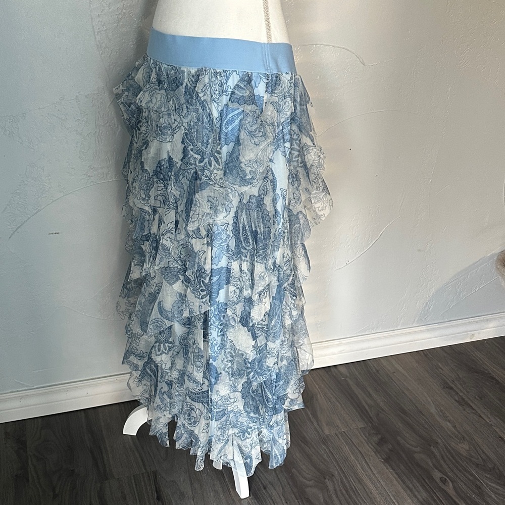 Cato Light Blue and White Layered Maxi Skirt - Picture 2 of 6